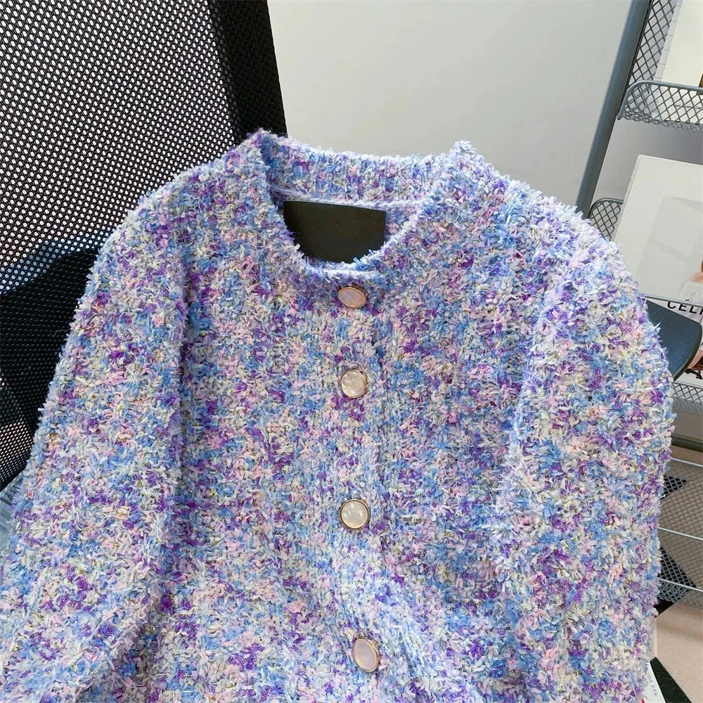 Purple high-end small fragrance cardigan sweater for women in autumn, French style, super good-looking European goods, beautiful