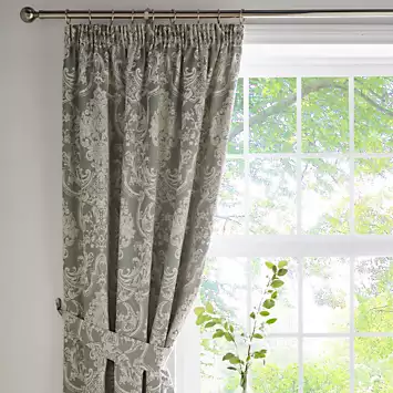 Regency Damask Jacquard Sage Pair of Pencil Pleat Curtains by Kaleidoscope | Kaleidoscope