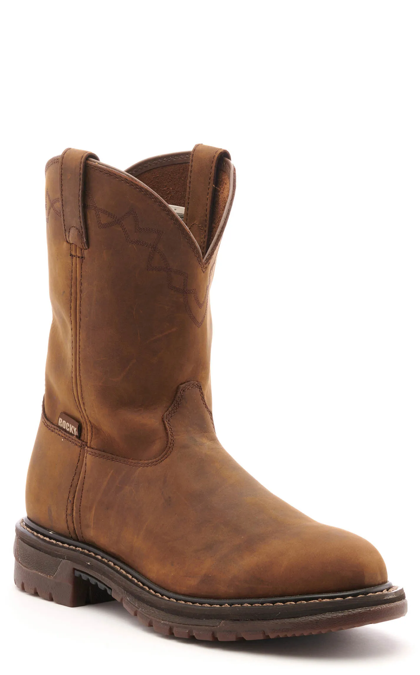 Rocky Men's Original Ride Brown Round Toe Wellington Work Boot