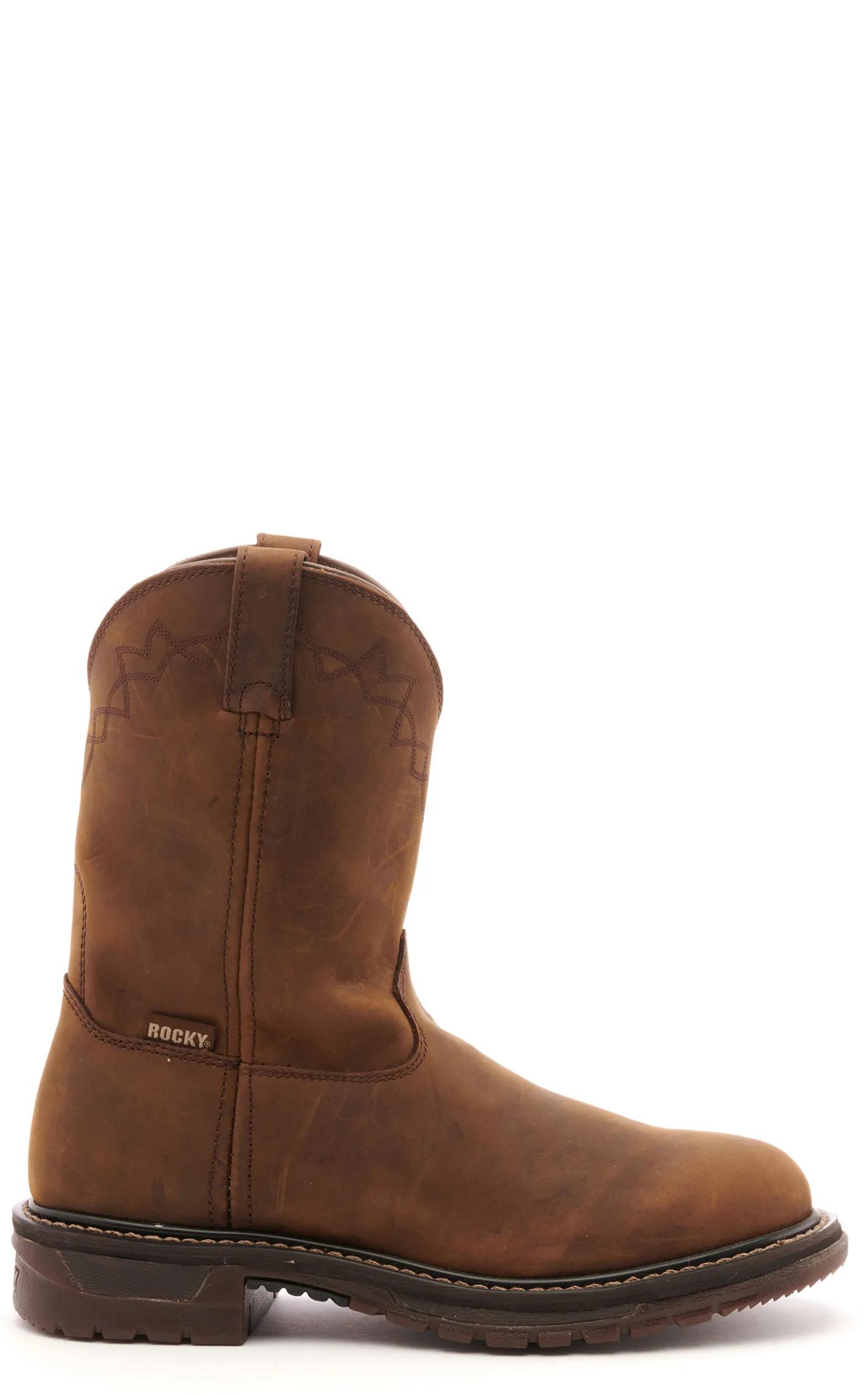 Rocky Men's Original Ride Brown Round Toe Wellington Work Boot