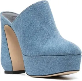 Sergio Rossi 135mm denim platform mules Blue