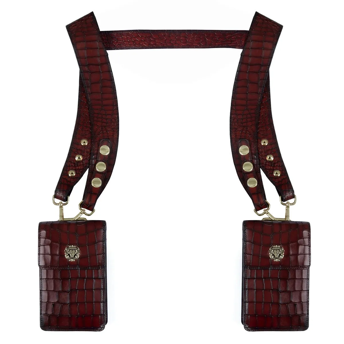 Shoulder Harness Bag Cognac Deep Cut Croco Textured Leather