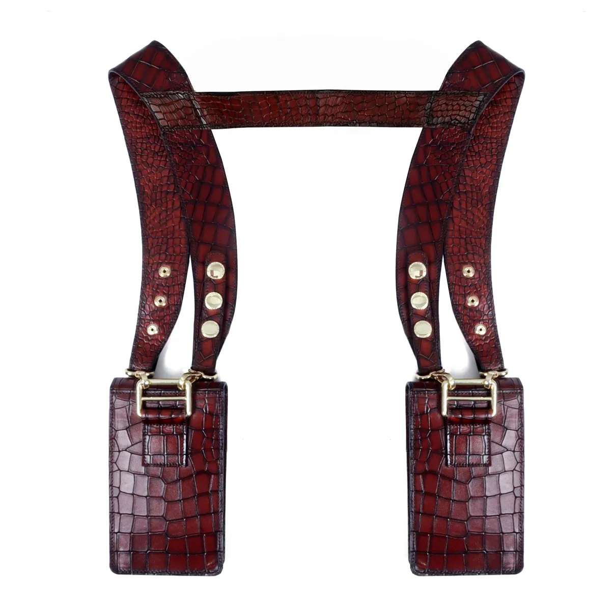 Shoulder Harness Bag Cognac Deep Cut Croco Textured Leather