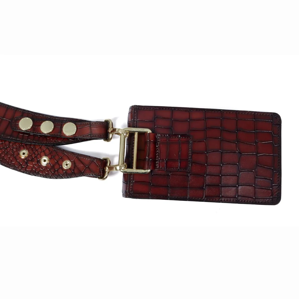 Shoulder Harness Bag Cognac Deep Cut Croco Textured Leather