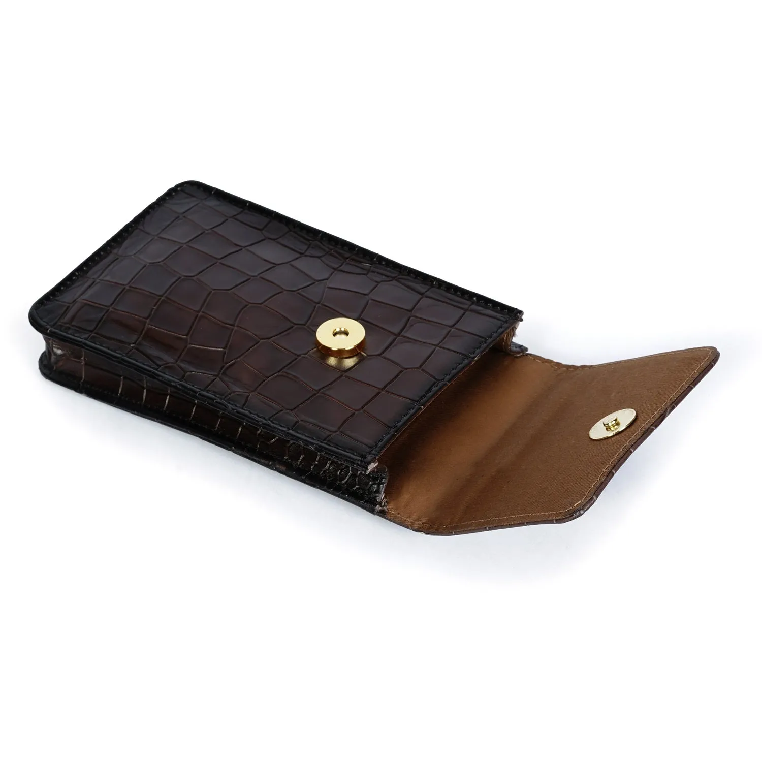 Shoulder Harness Bag in Dark Brown Croco Embossed Textured Leather