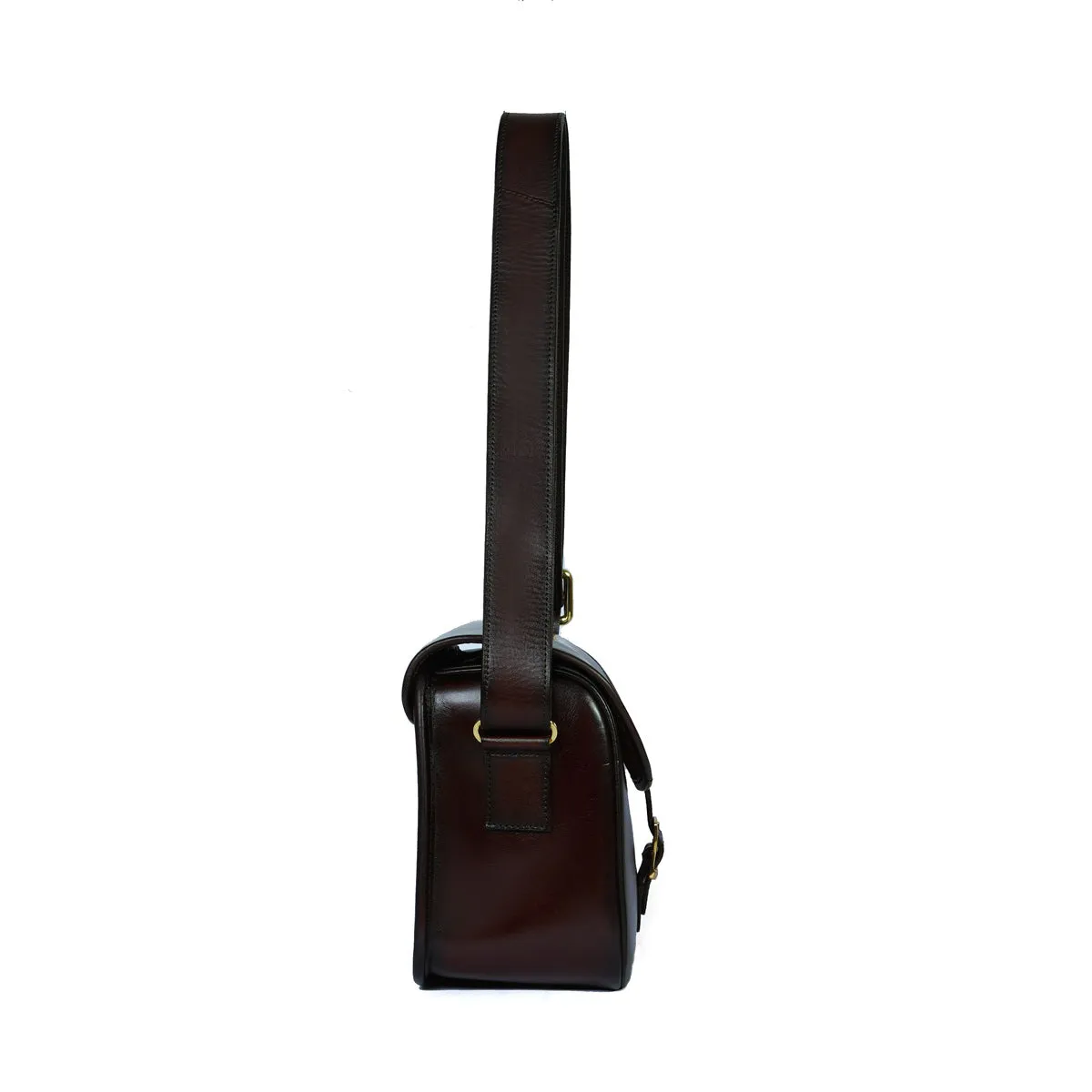 Shoulder Sling Bag in Dark Brown Leather with Customized Laser Engraved Initial