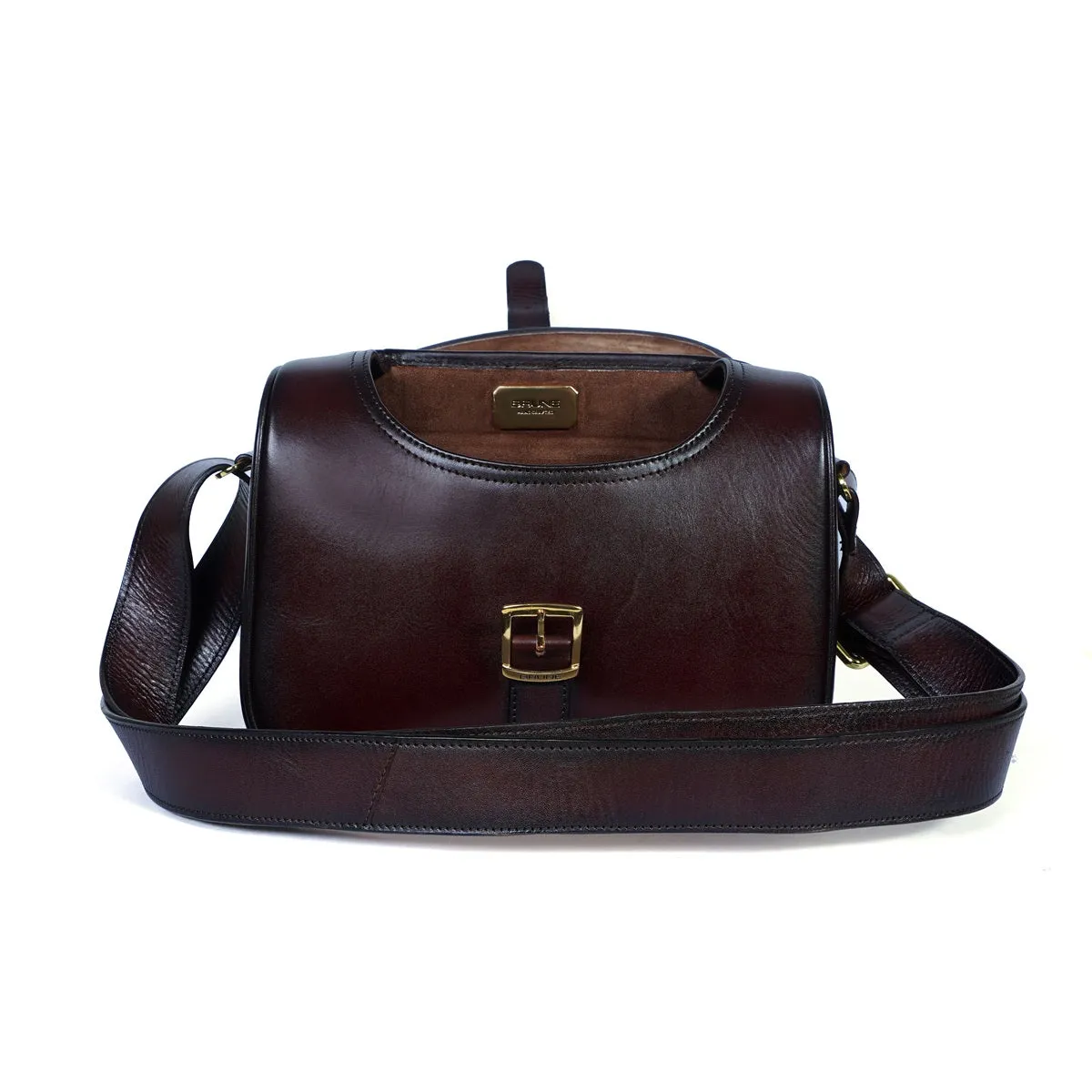 Shoulder Sling Bag in Dark Brown Leather with Customized Laser Engraved Initial