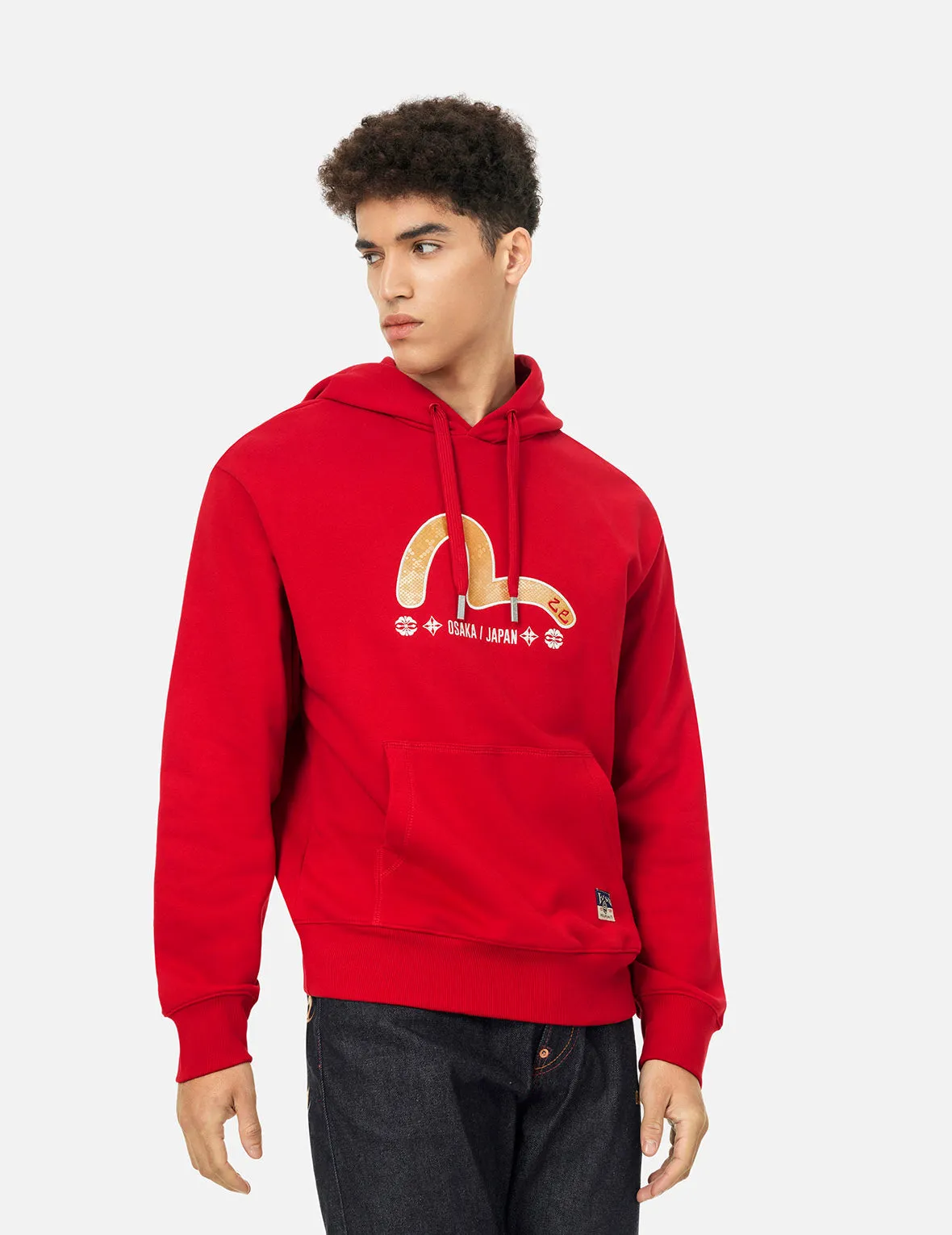 Soaring Snake and Dragon Print Relax Fit Hoodie - Red