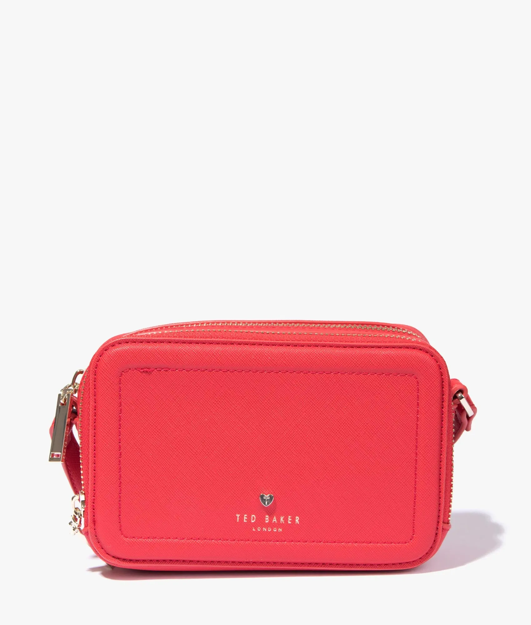 Stinah heart studded small camera bag in red