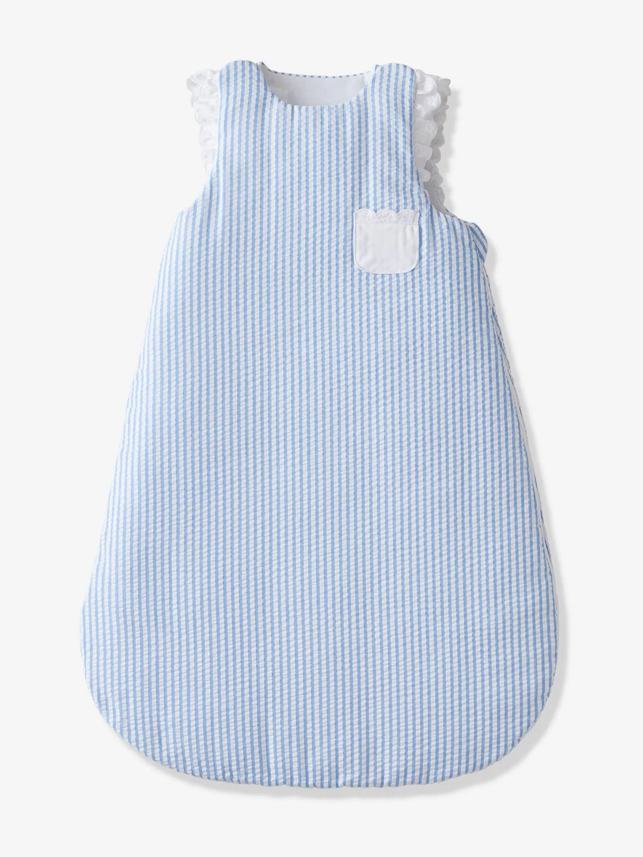 Striped Sleeveless Baby Sleeping Bag in Seersucker, Cottage - multicoloured