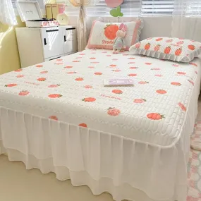 Summer printed bed skirt latex ice silk mat three-piece set princess style bed sheet air conditioning mattress mat machine washa