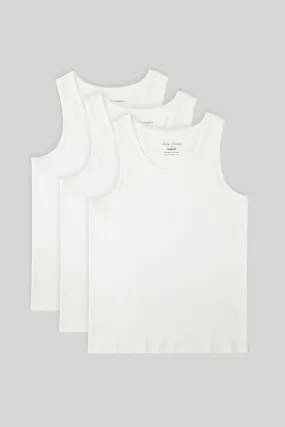 SUSTAIN WHITE RIBBED VEST - 3 PACK