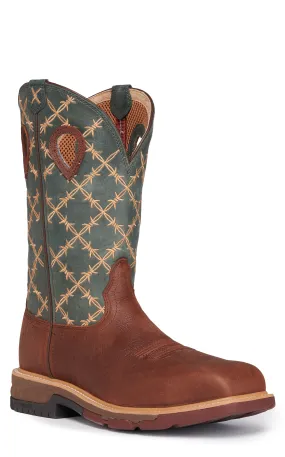 Twisted X Men's Mocha and Slate with Barbwire Embroidery CellStretch Square Nano Composite Toe Work Boot