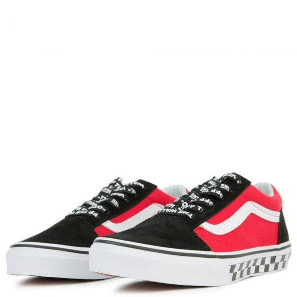 VANS Kids Old Skool Checkerboard Logo Pop, Black/ Red