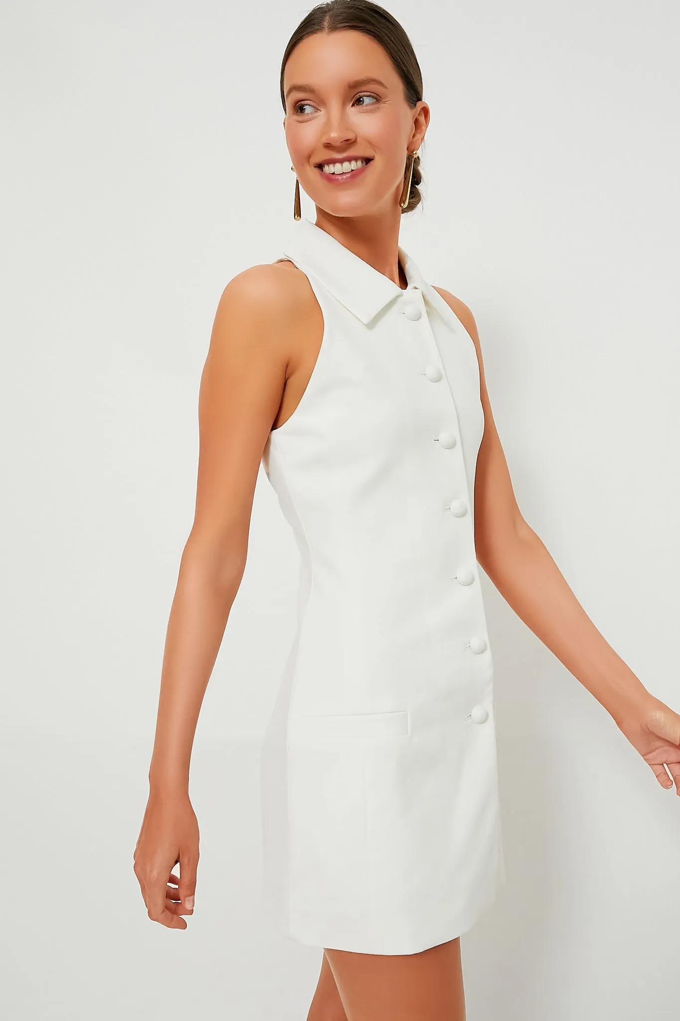 White Twill Vest Button Mini Dress