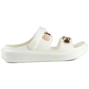 Women's rubber flip-flop sandals with decorations white