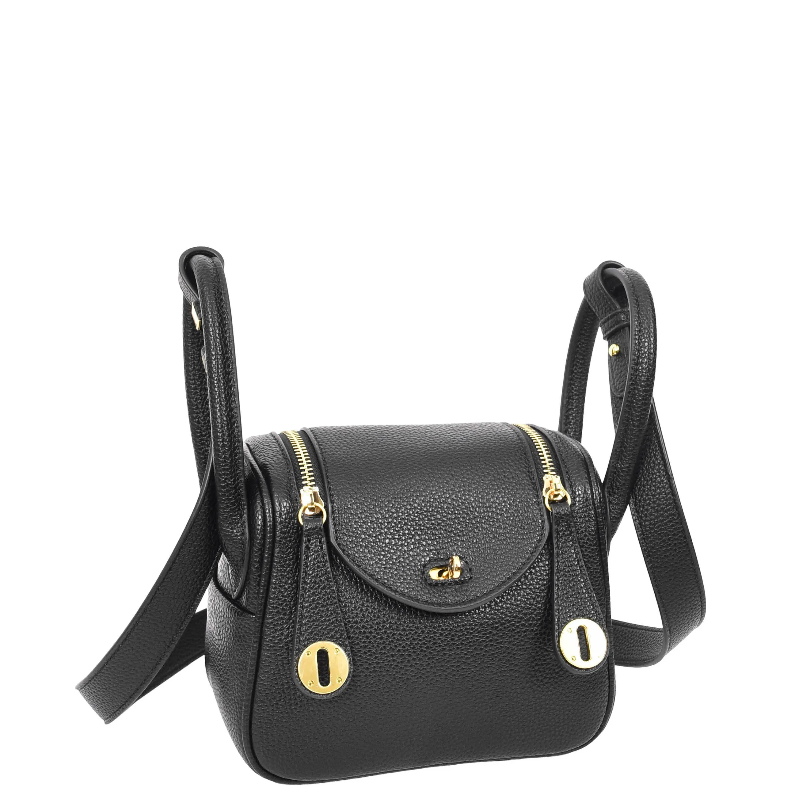 Womens Faux Leather Mini Shoulder Bag Celeste Black