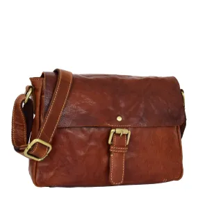 Womens Leather Classic Cross Body Shoulder Bag Hazel Cognac